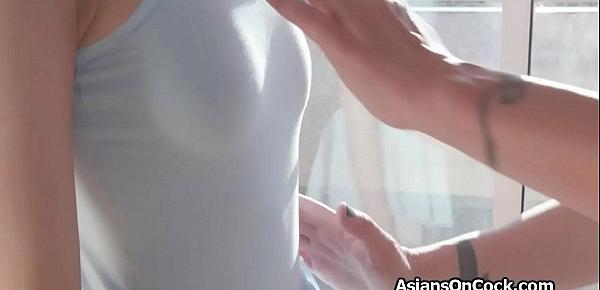  Asian ballerina deep throats cock after training